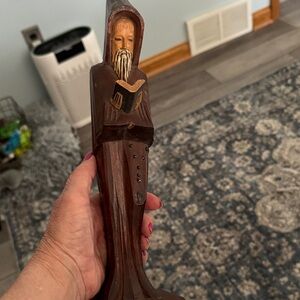 Vintage Hand-Carved Wooden Monk Figurine - Brown